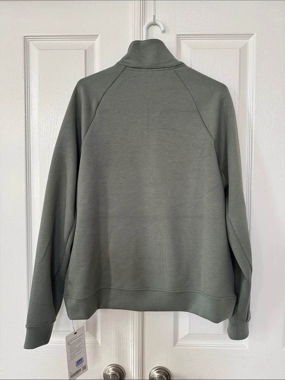 Smooth Spacer Quarter-Zip Pullover Sweater in Olive Green size M